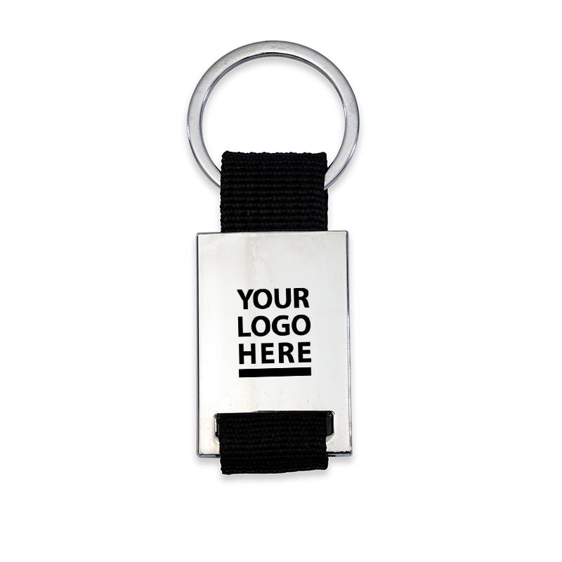 BLACK COLORED STRAP METAL KEYCHAIN with logo